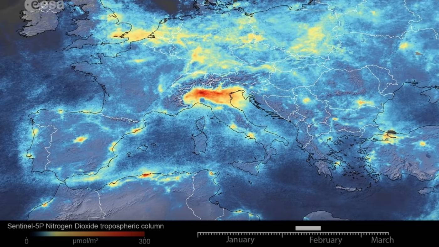 Satélite da Agência Espacial Europeia Sentinel SP revela queda no