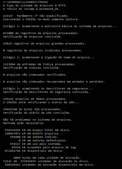 Resolvendo problemas em Unidades de Armazenamento usando o ChkDsk do Windows