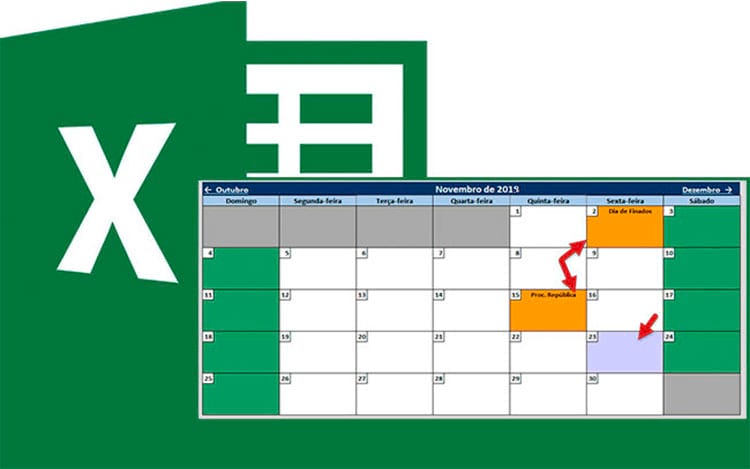 Calendário mensal 2019 excel editavel