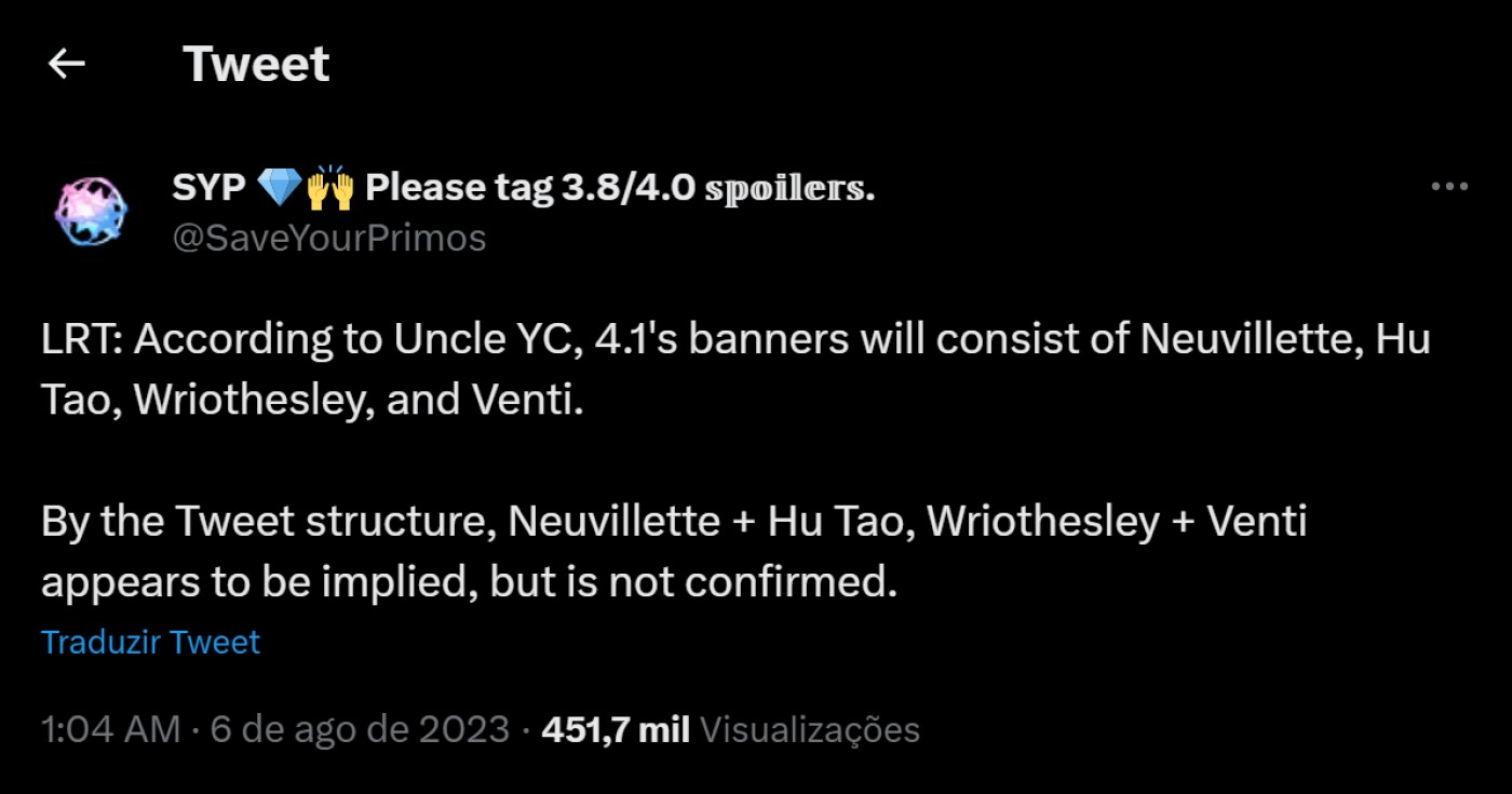 Genshin Impact 4.1: Hu Tao relançada e banners de Neuvillette e Wriothesley