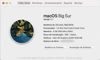 Versão do Sistema Operacional MacOS.