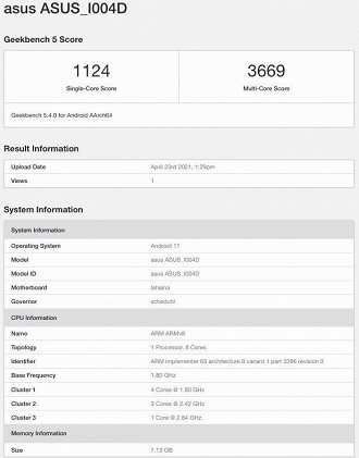 Resultado do benchmark do Zenfone 8. (Imagem: Reprodução / Geekbench)