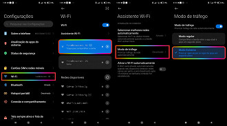 Configurações > WiFi > clique na sua conexão > Modo de Tráfego > Modo Extremo.