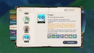 Captura de tela mostrando janela sobre os inimigos Fungus.