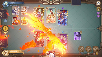 Jogo de cartas Chamado Sagrado dos Sete em Genshin Impact 3.3. Fonte: HoYoverse