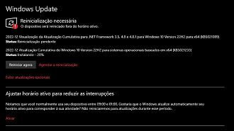 Captura de tela da atualização de dezembro (KB5021233) do Windows 10 versão 22H2. Fonte: Vitor Valeri