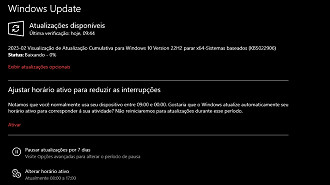 Captura de tela da atualização KB5022906 do Windows 10 versão 22H2. Fonte: Vitor Valeri