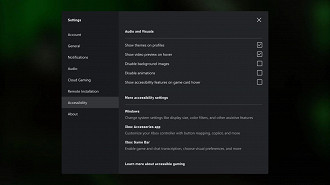 Novo menu de acessibilidade no aplicativo Xbox para Windows. Fonte: Microsoft