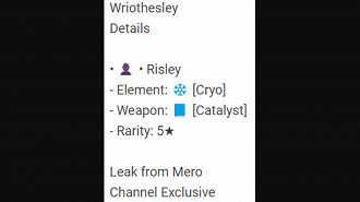 Detalhes sobre elemento, arma e raridade de Wriothesley em Genshin Impact 4.1 são vazados. Fonte: Reddit