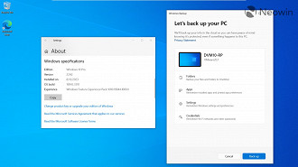 Novo aplicativo Windows Backup no Windows 10 22H2 compilação 19045.3391. Fonte: NeoWin