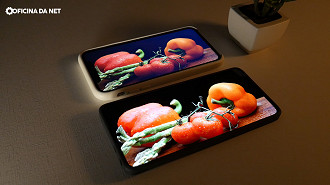iPhone 11 (tela LCD) em cima e POCO X6 (tela OLED) embaixo