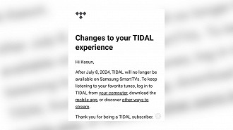 TIDAL interrompe o suporte para TVs Samsung