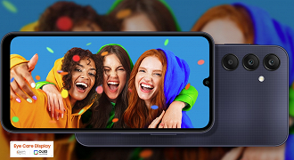 A tela do Galaxy A25 possui tecnologia Super AMOLED de 6,5 de tamanho com 120Hz e resolução Full HD+