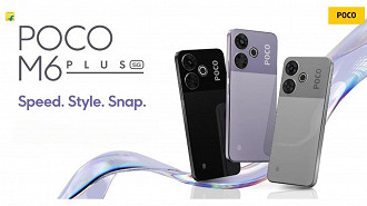 O POCO M6 Plus esá disponível em três opções de cores