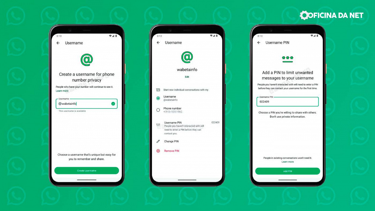 WhatsApp username e PIN
