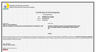 Certificado de homologação do realme Note 60. Imagem: Anatel/Reprodução