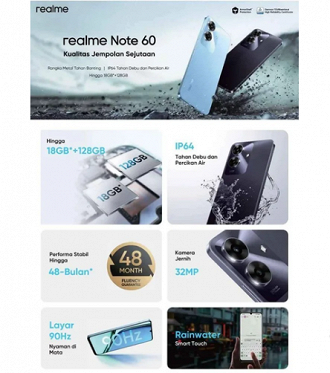 Especificações do realme Note 60. Imagem: realme/Reprodução