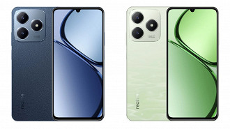 realme C65s nas cores azul e verde. Imagem: realme/Reprodução