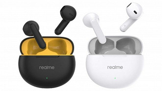 realme Buds T01 nas cores preta e branca. Imagem: realme/Reprodução