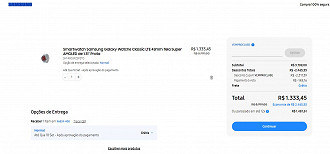 Galaxy Watch6 Classic LTE está saindo por R$ 1.333,45 à vista no site da Samsung.