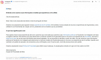 E-mail enviado pelo Instagram