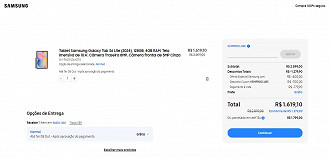 Tablet Samsung Galaxy Tab S6 Lite (2024) em promoção no site da Samsung por R$ 1.619,10.