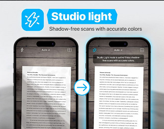 O Studio Light usa o flash do iPhone para melhorar a imagem do documentos escaneado. Imagem: iScanner/Reprodução