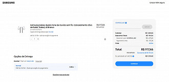 Galaxy Buds3 por R$ 917,46 à vista no site da Samsung.