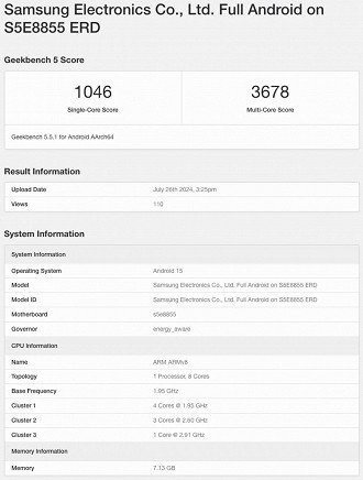 Exynos 1580 no Geekbench