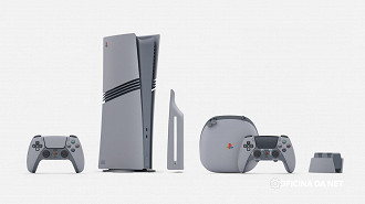 PlayStation 5 Pro 30th Anniversary Limited Edition e itens colecionáveis. Imagem: Sony/Reprodução