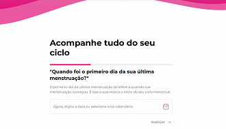 Plataforma permite as mulheres acompanharem seus ciclo menstrual de cada mês. Imagem: Captura de tela.