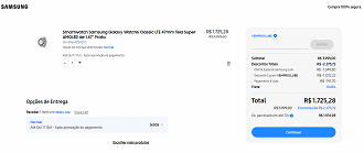 O Galaxy Watch6 Classic LTE 47mm está por R$ 1.725,28 no site da Samsung.