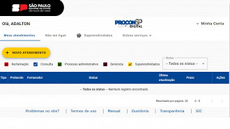 Tela para abrir um novo atendimento no Procon-SP. Imagem: Captura de tela/ON