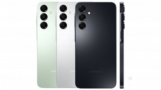 Galaxy A16 4G em três opções de cores. Imagem: Samsung/Reprodução