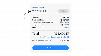 Na tela de pagamento, adicione o cupom VEMPROCLUBE. Imagem: Captura de tela