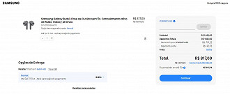 Samsung Galaxy Buds3 em promoção nessa semana no site da Samsung.