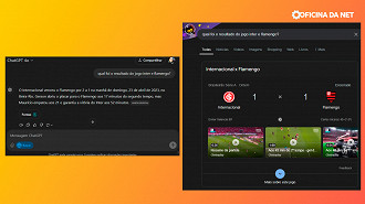 GPT respondeu um jogo de 23 de abril de 2023; Google trouxe o bloco tradicional do futebol com o resultado certo