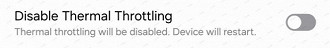 Botão para desabilitar a limitação térmica na One UI 7. Imagem: Reprodução