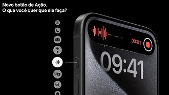 O iPhone 15 Pro conta com um botão de ação que permite ser personalizado para realizar diversas funções (Imagem: Apple/Reprodução)