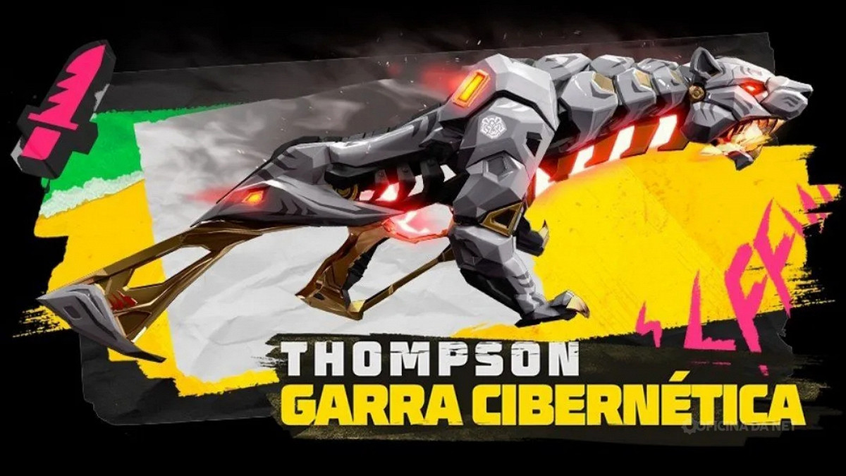 Veja como conseguiu o noto item Thompson - Garra Cibernetica no Free Fire. Imagem: Free Fire / Reprodução