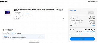 Samsung Galaxy Tab S9 5G com 256GB por R$ 4.939,00 à vista.