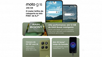 O Moto G15 conta com RAM Boost para até 12 GB