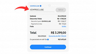 Não esqueça de aplicar o cupom VEMPROCLUBE na tela de pagamento. Imagem: Reprodução