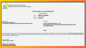 Certificado de homologação da Anatel