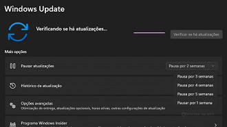 Pausar atualizações do Windows. Imagem: Oficina da Net