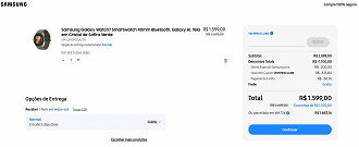 O Galaxy Watch7 está em oferta por R$ 1.599,00 no site oficial da Samsung.