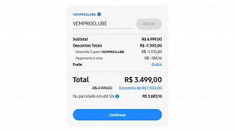 Não esqueça de aplicar o cupom VEMPROCLUBE na tela de pagamento. Imagem: Reprodução