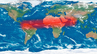 Possível trajeto do asteroide 2024 YR24, caso ela realmente colida com a Terra. Imagem: David Rankin/Reprodução