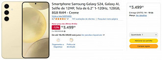 Galaxy S24 por R$ 3.499 na Amazon. Imagem: Oficina da Net