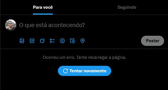 Problema não permite carregar o feed, exibindo uma mensagem de erro. Imagem: Oficina da Net